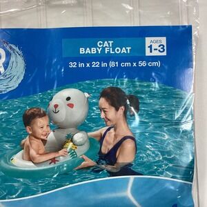 Water Sun &‎ Fun Cat Baby Float Inflatable Pool Toy Ages 1-3 Teal 32x22